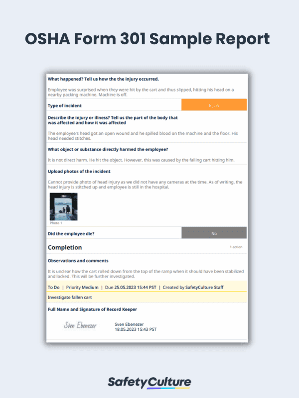 OSHA Form 301 Sample Report
