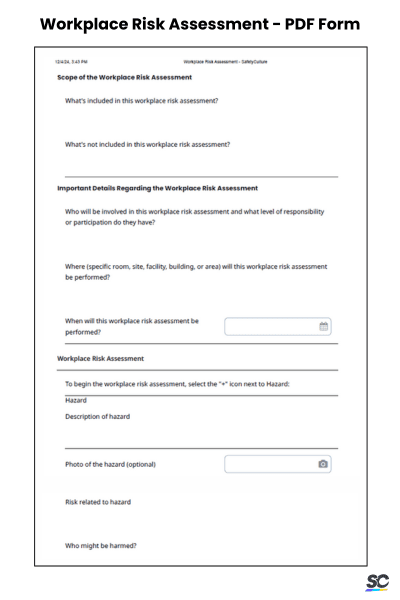Workplace Risk Assessment Template PDF
