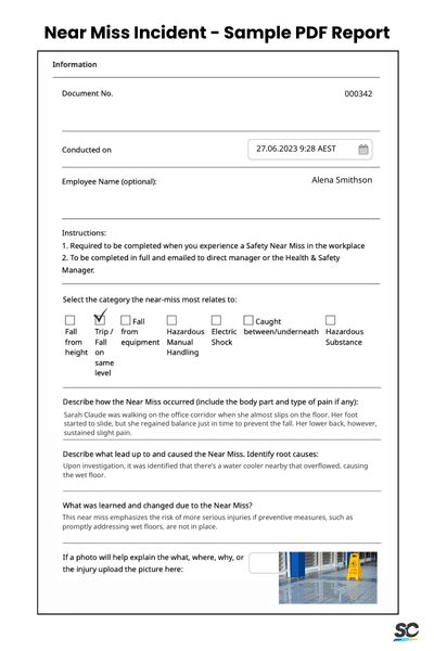 near miss incident sample pdf report