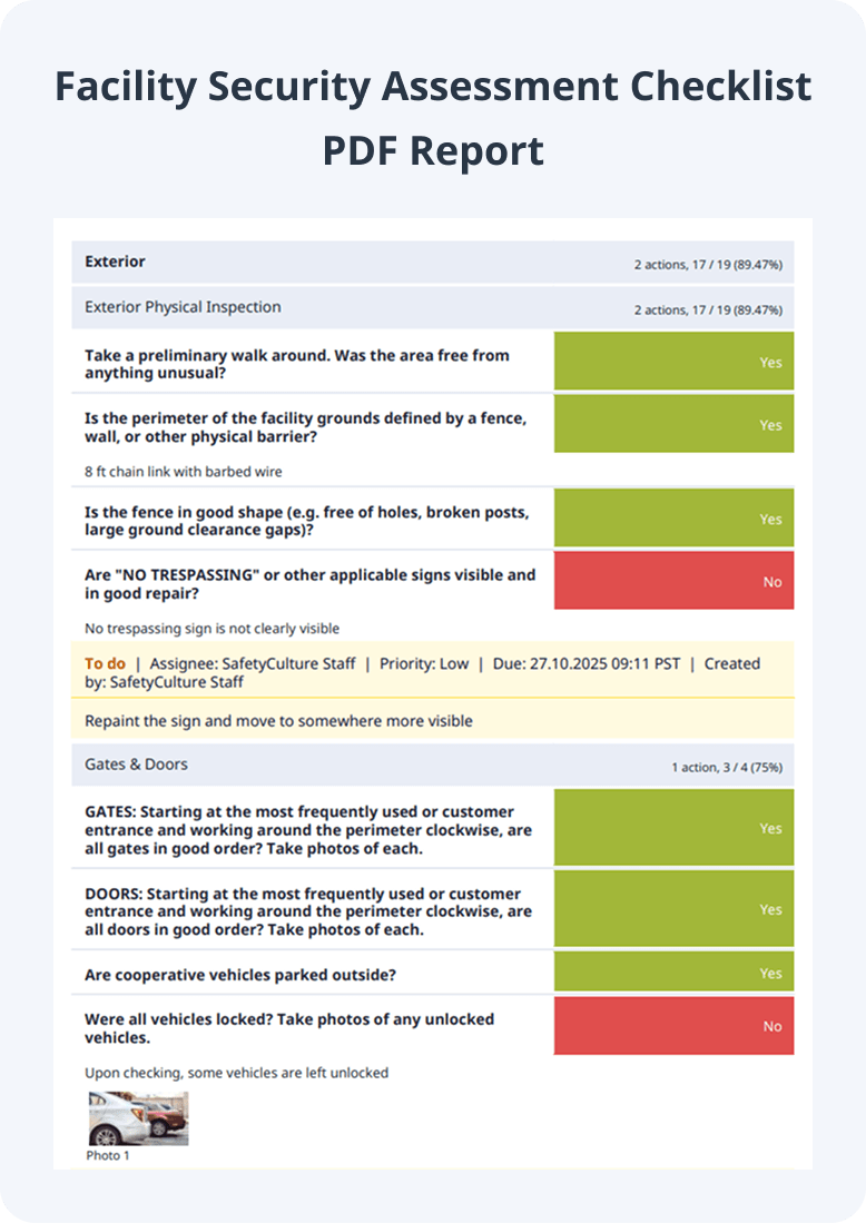 Facility Security Assessment Checklist PDF Report