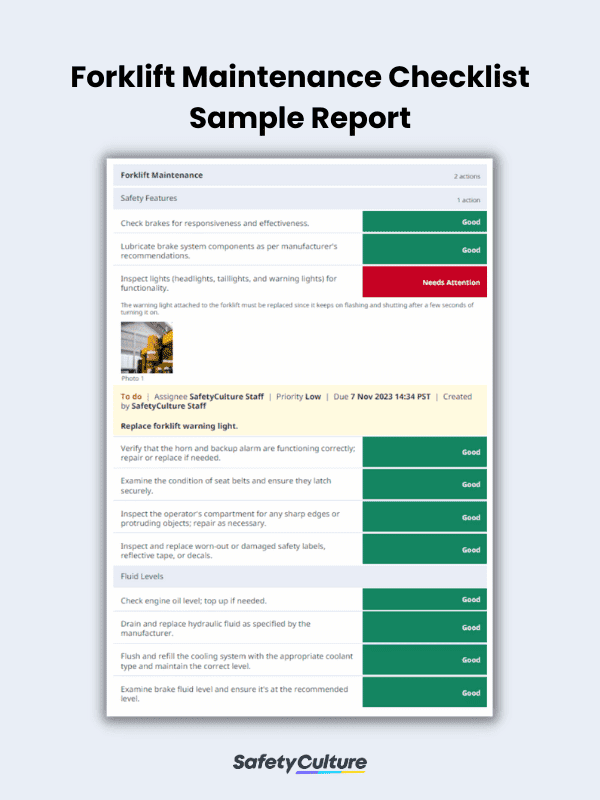 Forklift Maintenance Checklist Sample Report