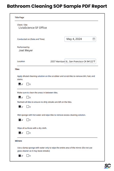 Bathroom Cleaning SOP Sample PDF Report