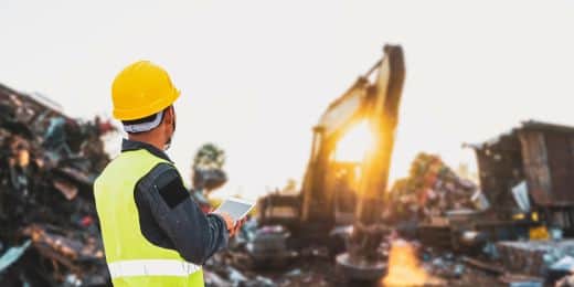 an environmental manager onsite collecting information about their organization's environmental impact using an environmental aspects and impacts register on tablet