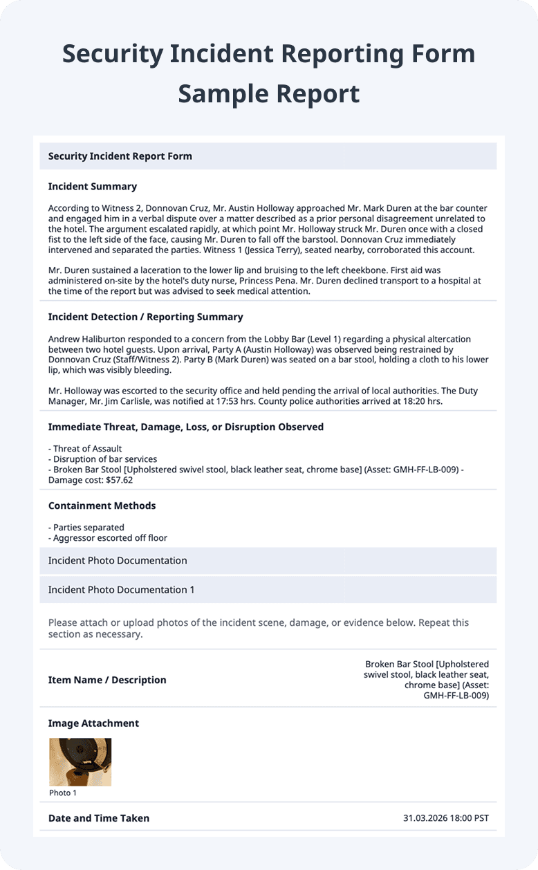 Security Incident Reporting Form Sample Report