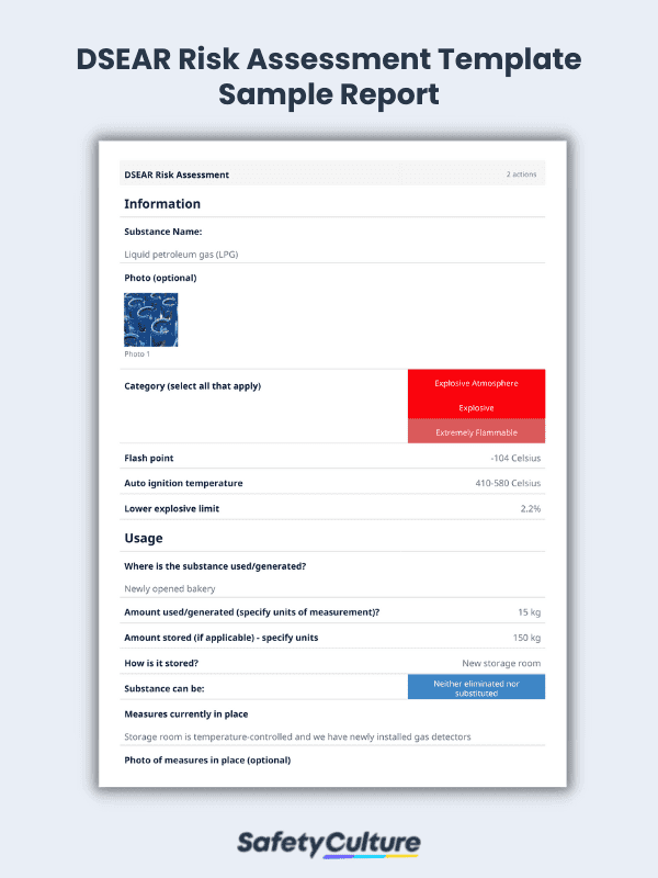 DSEAR Risk Assessment Template Sample Report