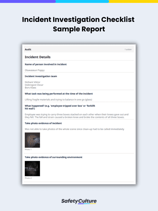 Incident Investigation Checklist Sample Report | SafetyCulture