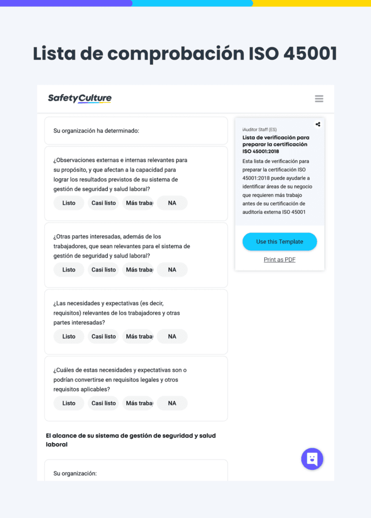 Lista de comprobación ISO 45001