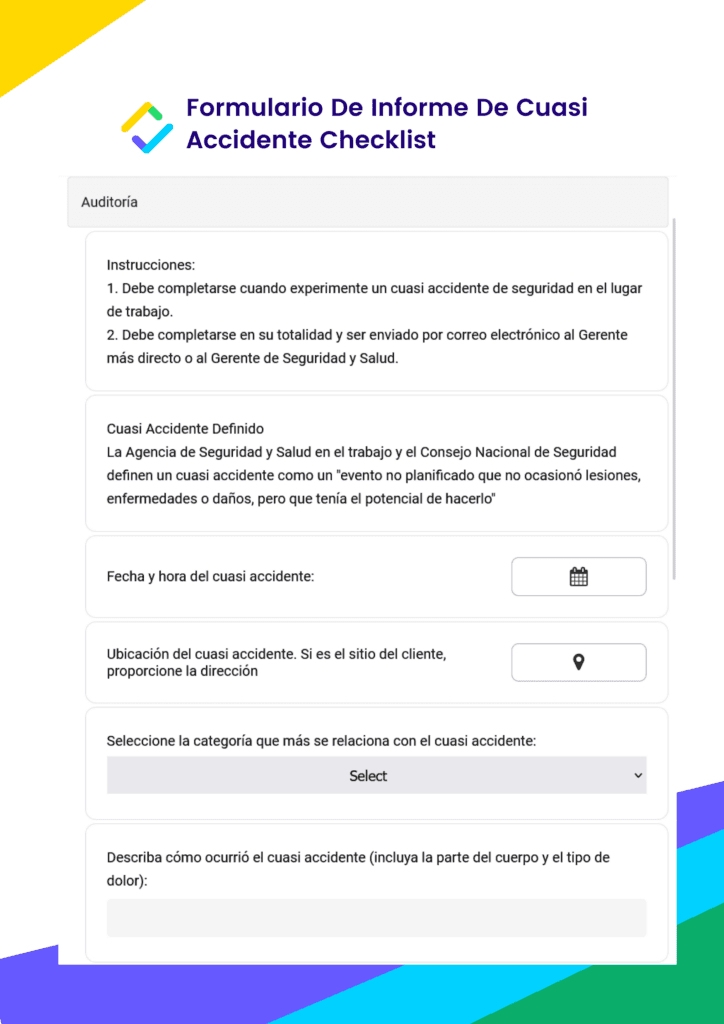 formulario de notificación de cuasi accidentes