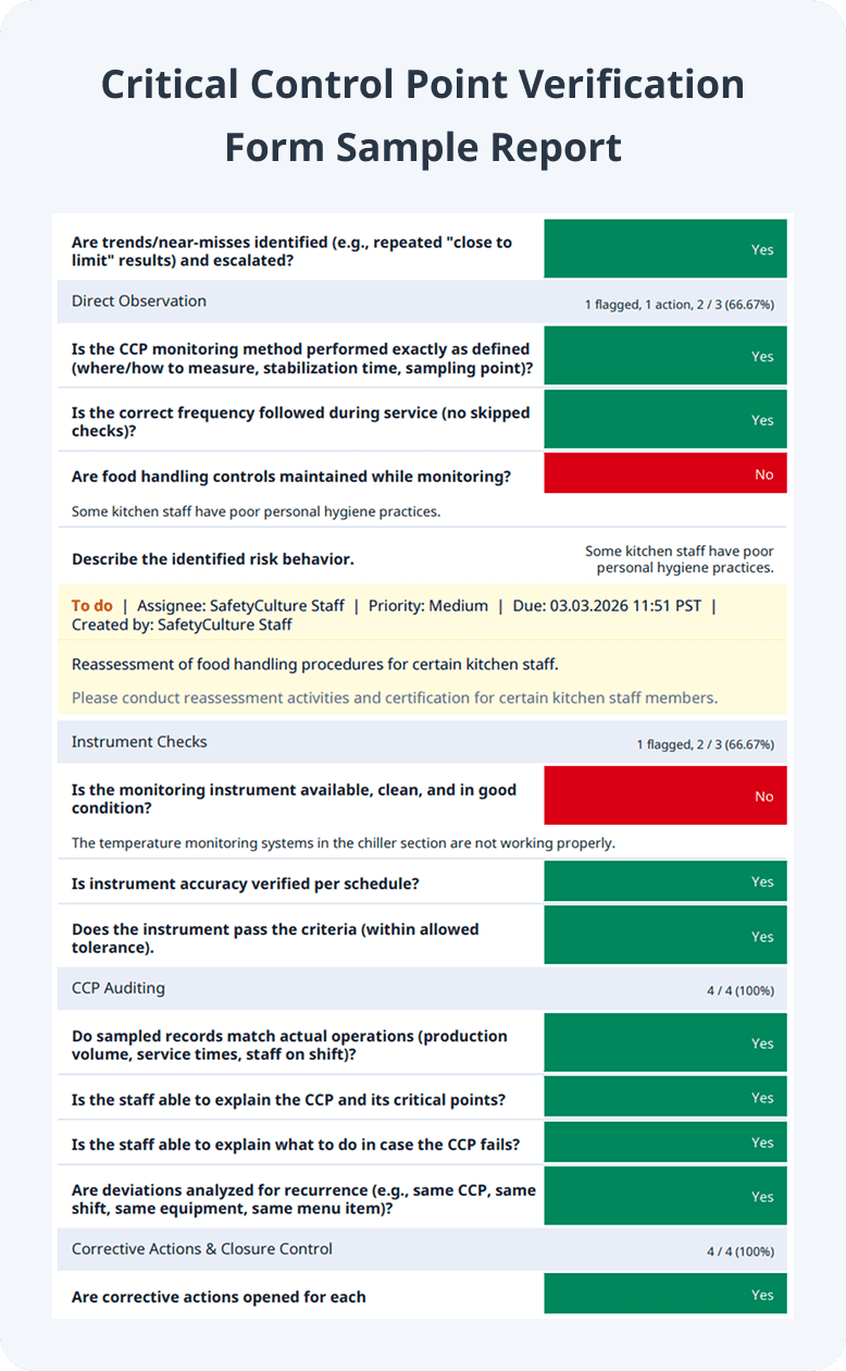 Critical Control Point Verification Form Sample PDF Report