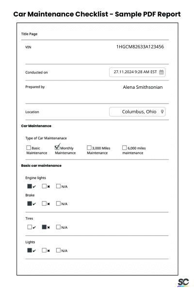 Car Maintenance Checklist - Sample PDF Report
