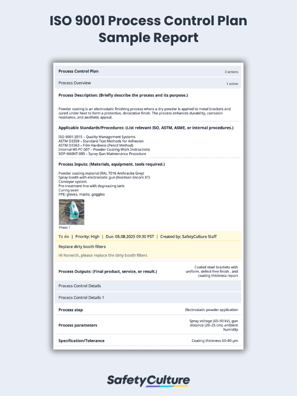 ISO 9001 Process Control Plan Template Sample Report
