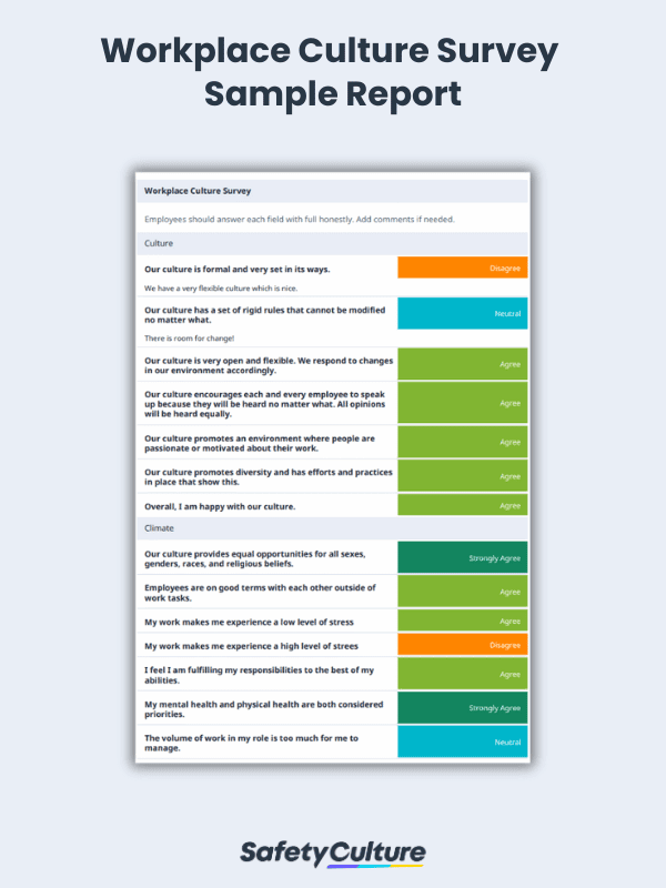 Workplace Culture Survey Sample Report | SafetyCulture