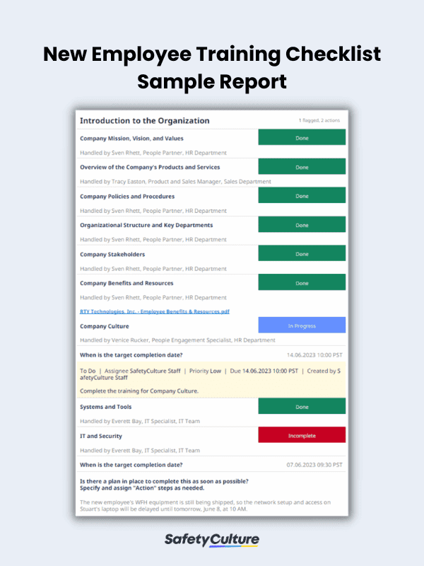 New Employee Training Checklist Sample Report