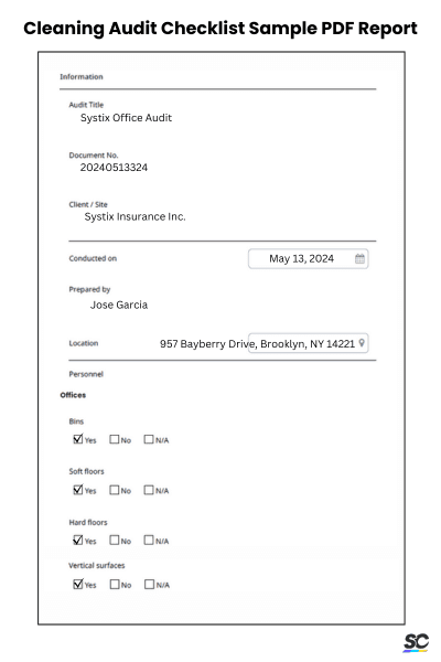 Cleaning Audit Checklist Sample PDF Report