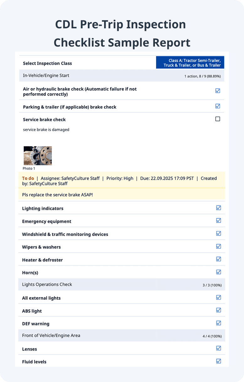 CDL Pre-Trip Inspection Sample PDF Report