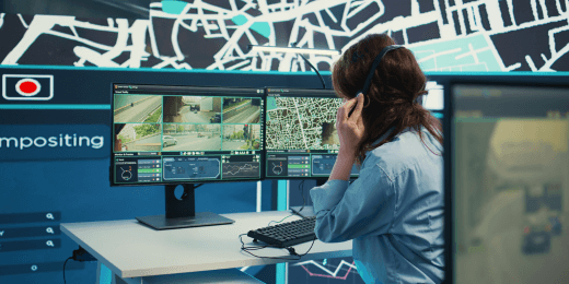 Woman in front of monitor doing transport network analysis