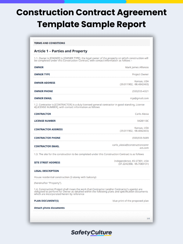 construction contract agreement template sample report