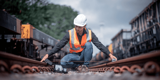 A construction worker performing railroad maintenance.
