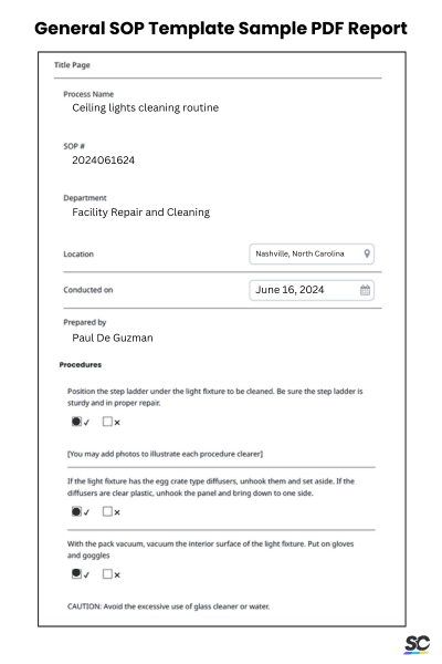 General SOP Template Sample PDF Report