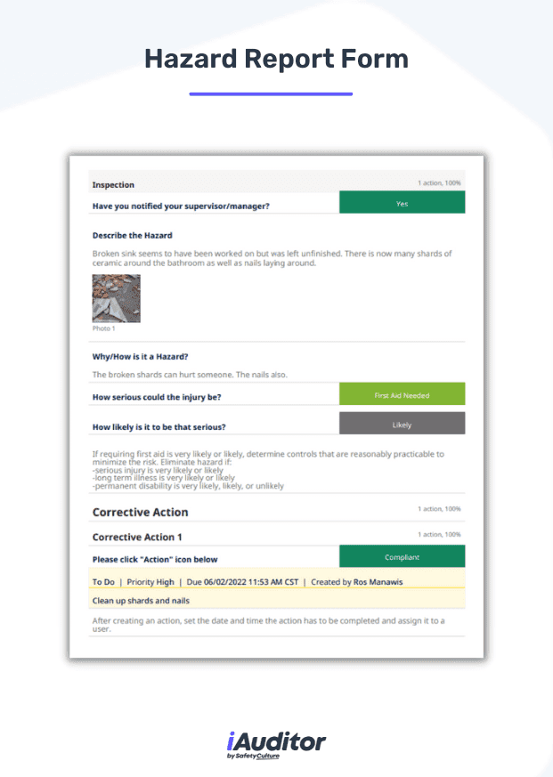 Hazard Report Form Sample Report