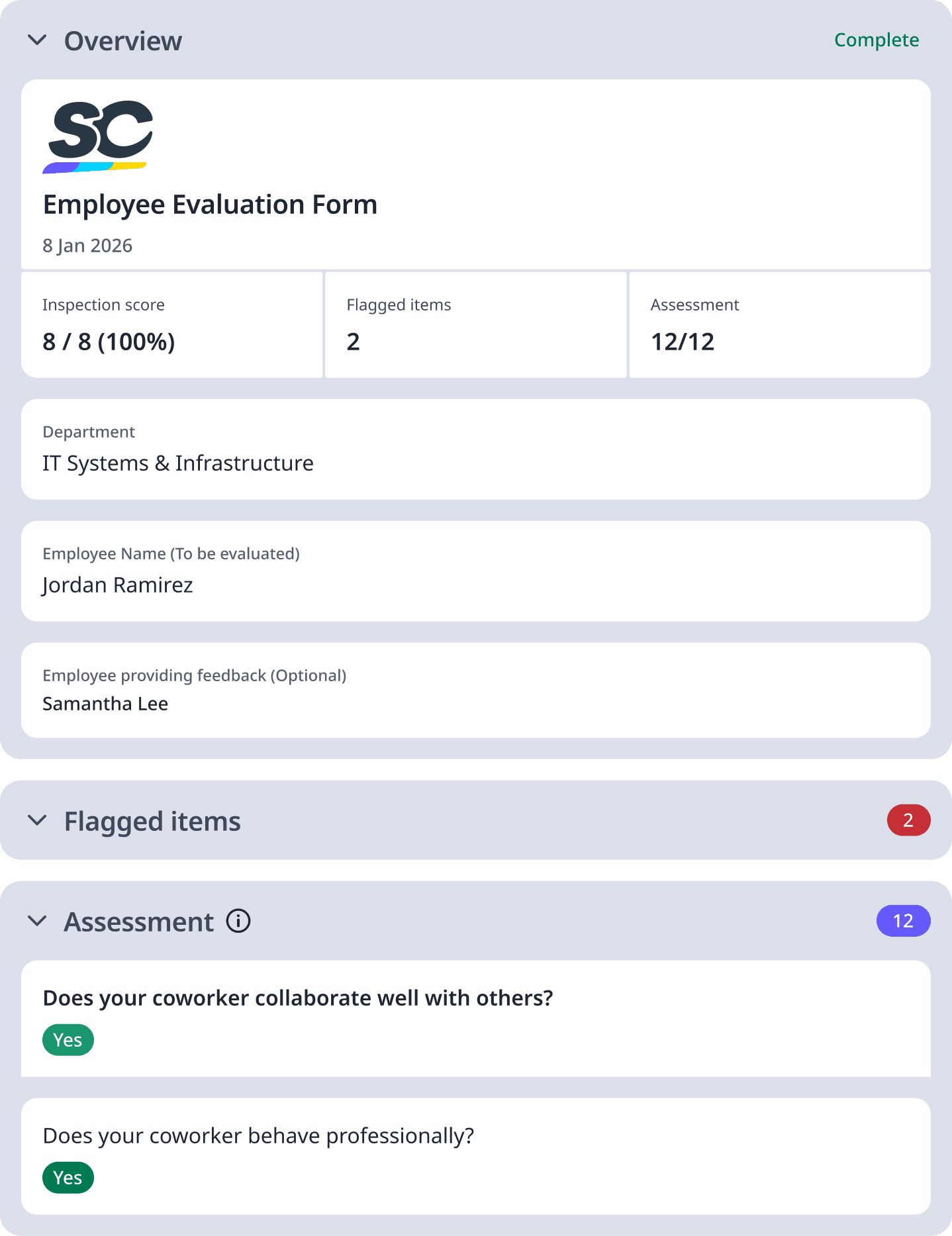 Employee Evaluation Form Sample Report