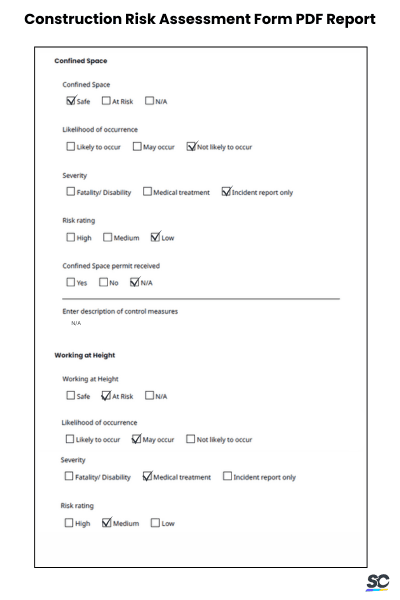 Construction Risk Assessment Form PDF Report