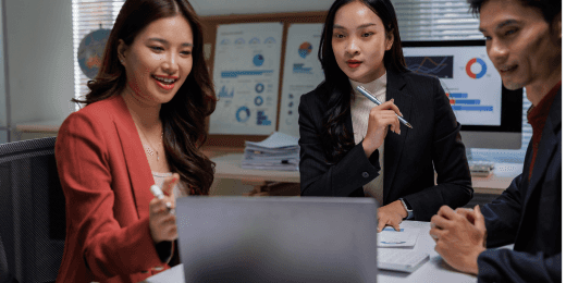 Corporate work team discussing workflow management