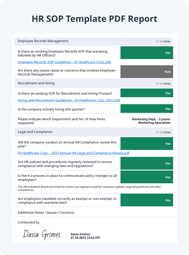 HR SOP Template PDF Report