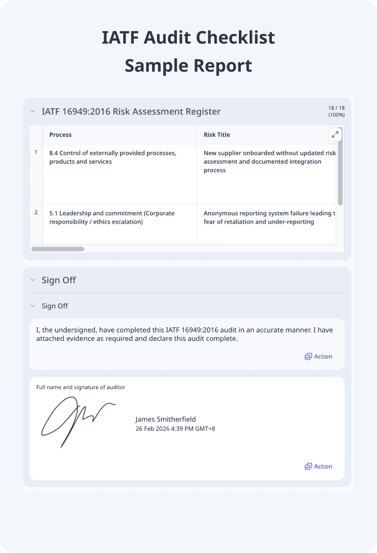 IATF Audit Checklist Sample Report