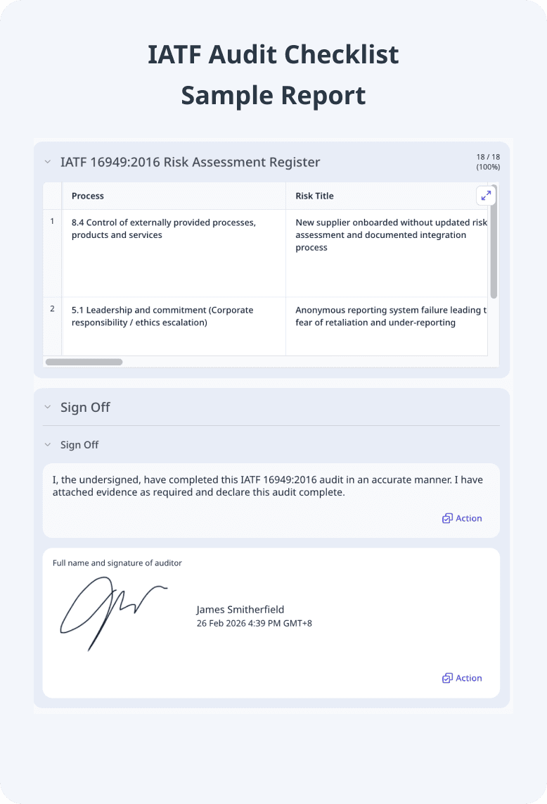 IATF Audit Checklist Sample Report
