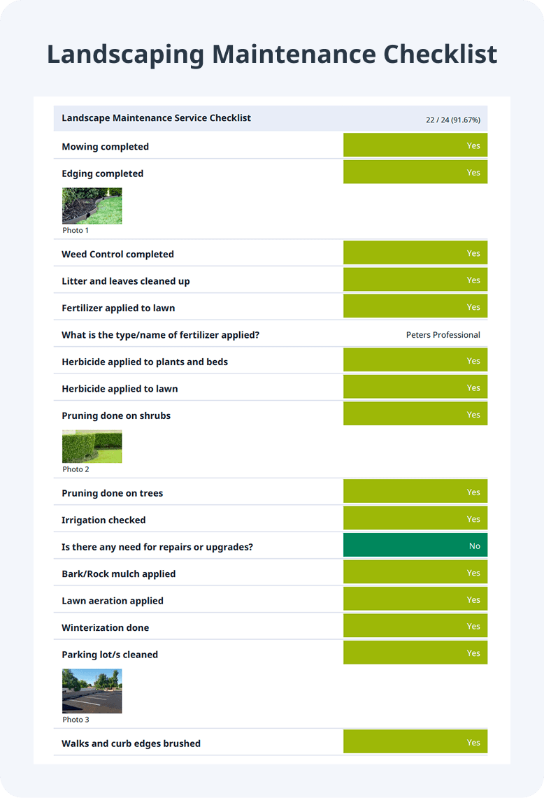 Landscaping Maintenance Checklist Sample PDF Report