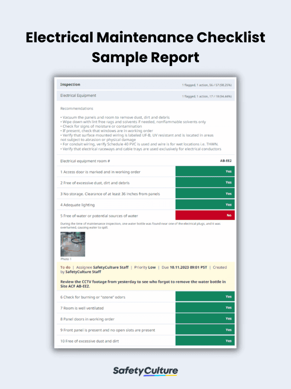 Electrical Maintenance Checklist Sample Report
