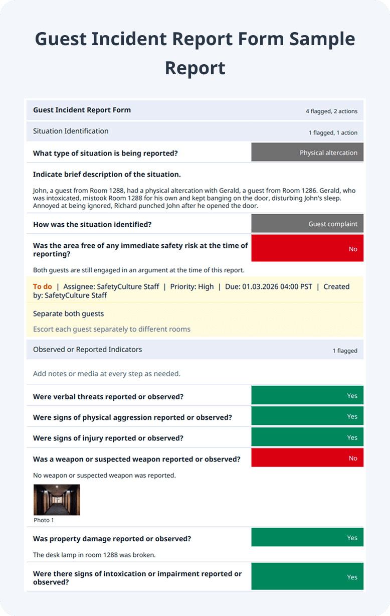 Guest Incident Report Sample Report