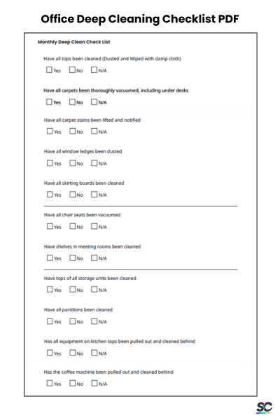 Office Deep Cleaning Checklist PDF
