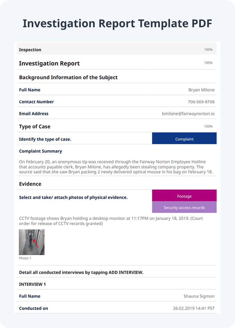 Investigation Report Template Sample PDF