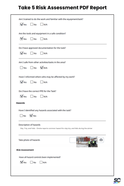 Take 5 Risk Assessment Template Sample PDF Report