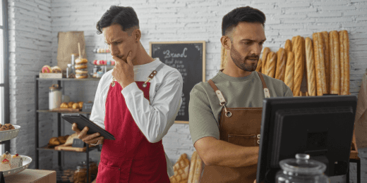 Two retailers monitoring retail tasks using retail task management software