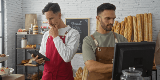 Two retailers monitoring retail tasks using retail task management software