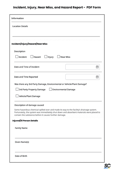 incident injury near miss hazard pdf form