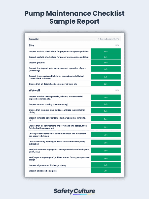 Pump Maintenance Checklist Sample Report