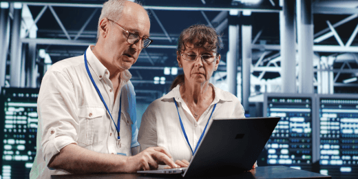 Two senior managers performing a business continuity testing