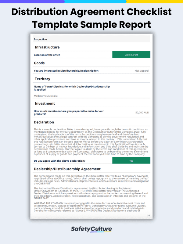 distribution agreement checklist template sample report