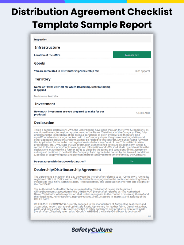distribution agreement checklist template sample report