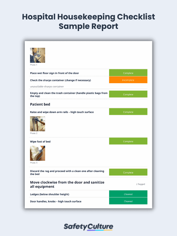 Hospital Housekeeping Checklist Sample Report