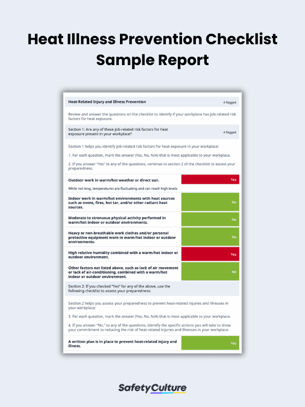 Heat Illness Prevention Checklist Sample Report | SafetyCulture