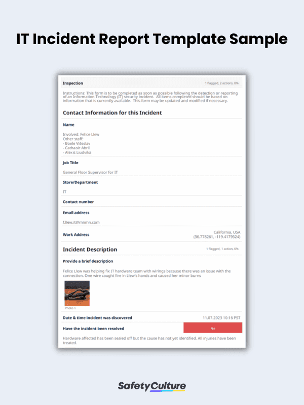 IT Incident Report Template Sample