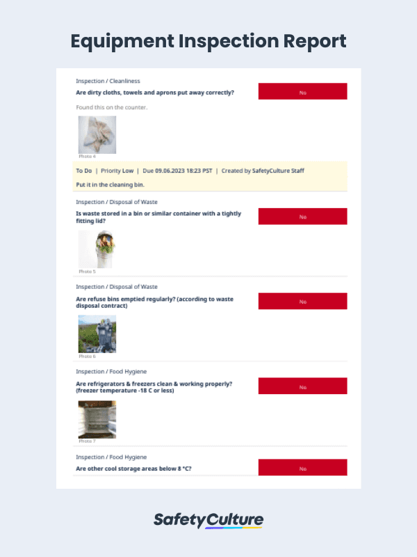 Kitchen Equipment Inspection Report