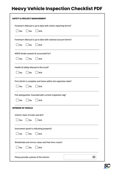Heavy Vehicle Inspection Checklist PDF