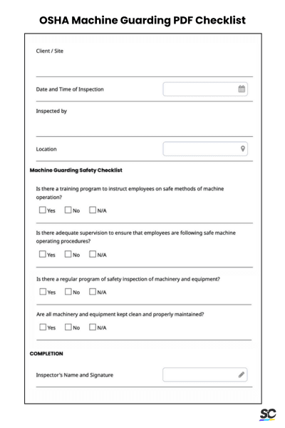 OSHA Machine Guarding PDF Checklist