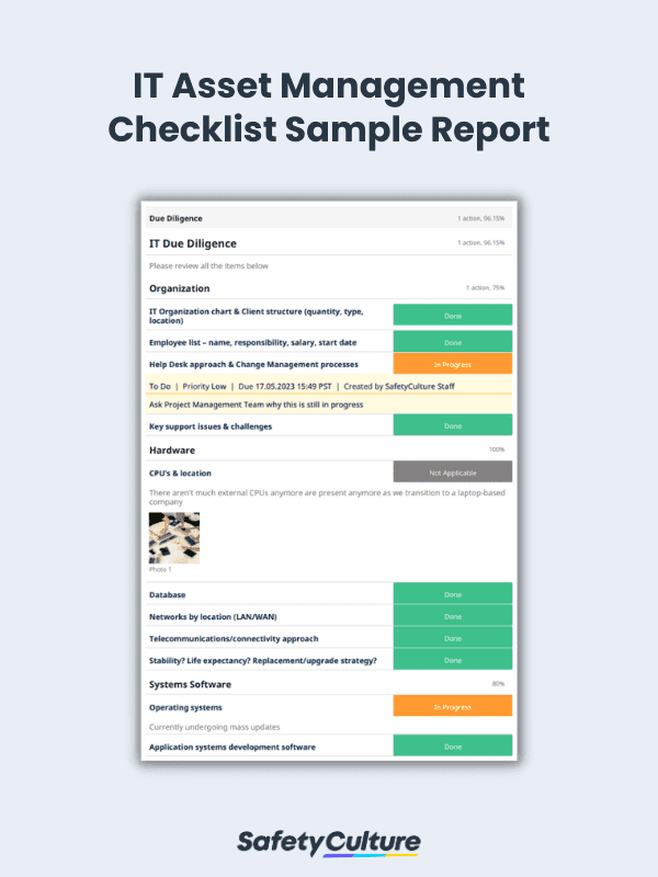 IT Asset Management Checklist Sample Report